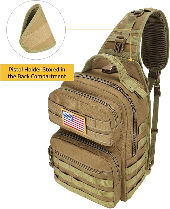 CVLIFE Tactical Sling Bag Backpack for Men Military Shoulder Sling Bag Molle Army Assault Detachable Tactical Bag with Bottle Holder Concealed Carry Daily Day Pack Work Bag for EDC Hiking, Khaki