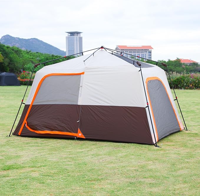 KTT Extra Large Tent 6-10-12-14 Person(B),Family Cabin Tents,2 Rooms,3 Doors and 3 Windows with Mesh,Straight Wall,Waterproof,Double Layer,Big Tent for Outdoor,Picnic,Camping,Family Gathering