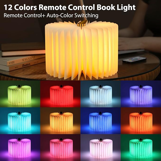 Unique Gifts for Book Lovers Women, 12 Colors Portable Book Lamp with Remote, Folding Book Light, Lovely Gift for Christmas, Birthday, Back to School & Bookshelf & Home Decor (Maple)