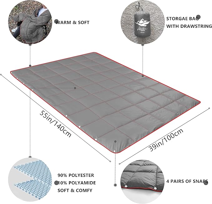 Mini Camping Blanket,Lightweight Puffy Blanket Packable Down Alternative Throw Blanket Waterproof Windproof for Outdoors, Travel, Beach, Airplane, Hiking