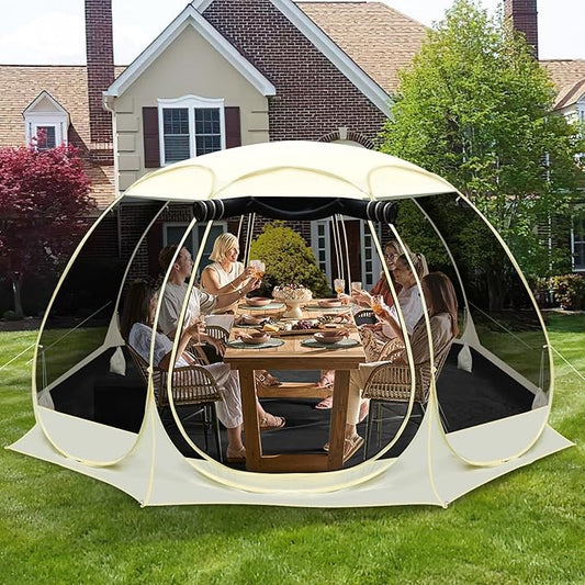 12x12Ft Pop-Up Canopy Screen House Tent - Outdoor Screen Room with 10 Mesh Side Panels Not Waterproof, Includes Carrying Bag - Fit 8-10 Person