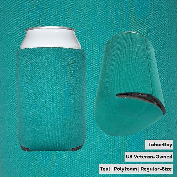 TahoeBay Blank Beer Can Cooler Sleeves (25-Pack) Bulk Sublimation Blanks for Vinyl Plain Soft Foam Can Sleeves Coolers for Soda Cans & Bottles Black, White, Assorted Solid Color (Teal)