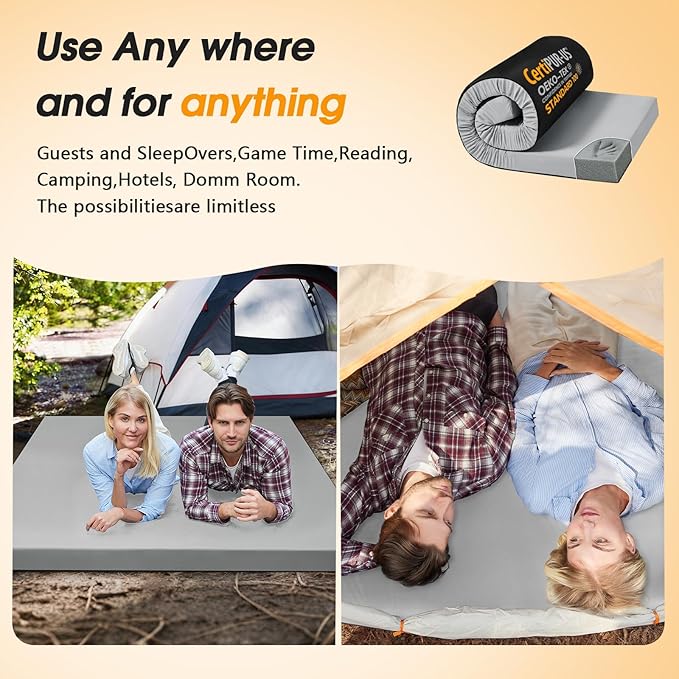 CYMULA Camping Cot Mattress 2in Memory Foam Sleeping Pad,Soft Warm Non-Slip Camping Mattress Topper with Retaining for Adults,Portable Roll up Pad for Travel(75 x30)（only Mattress）