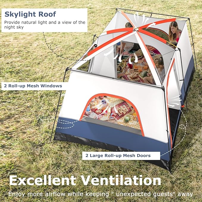 Tangkula 6/8/10-Person Camping Tent with Porch, Large Family Cabin Tent with 2 Rooms, 2 Doors, 2 Mesh Windows, Removable Rainfly, Carrying Bag, Double Layer Tents for Camping, Picnic, Outdoor