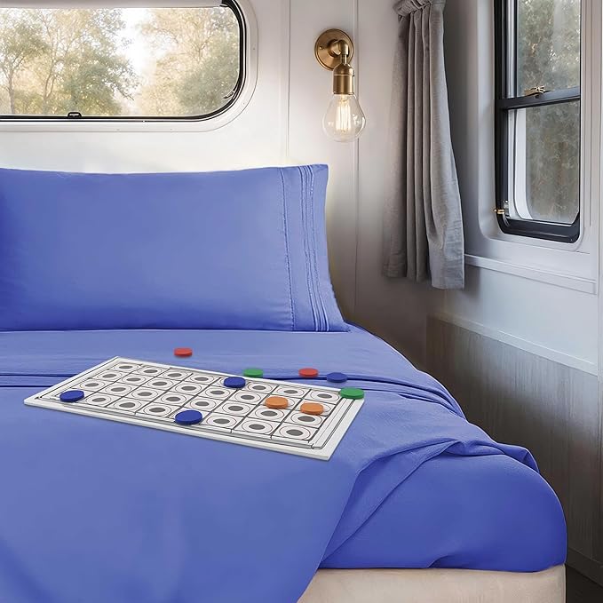 Hearth & Harbor Short Queen Sheets for RV, Royal Blue RV Queen Sheets, Silky Soft 1800 Microfiber Bed Sheet for Camper, 4 Piece RV Bedding with Pillowcases