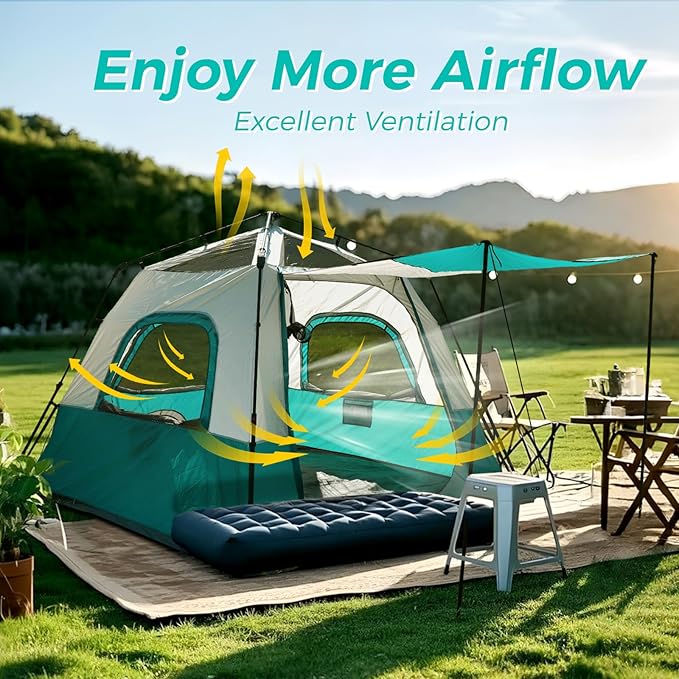 Hewolf Instant Tent for 4-6 Person Camping, Waterproof Easy Pop Up Tent Sets Up in 60 Seconds for Family Outdoor Hiking & Backpacking with Carry Bag