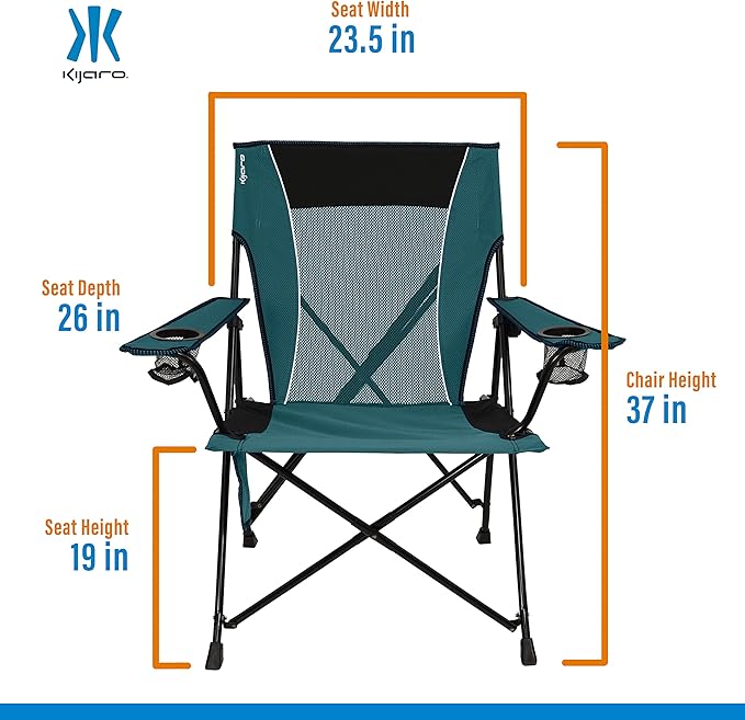 Kijaro Dual Lock Folding Camp Chair - Versatile Sports Chair With Locks Position for Outdoors - Cayman Blue Iguana