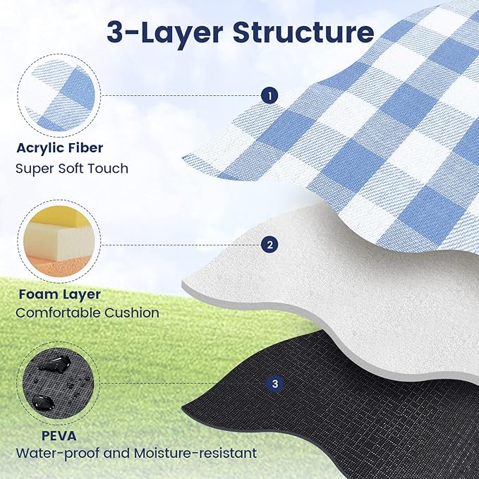 sapsisel 80”x 80” Picnic Blanket Extra Large, Waterproof and Foldable Beach Blanket, 3-Layer Outdoor Blanket for 6 to 8 Adults, for Camping, Park, Beach, Grass, Indoors…