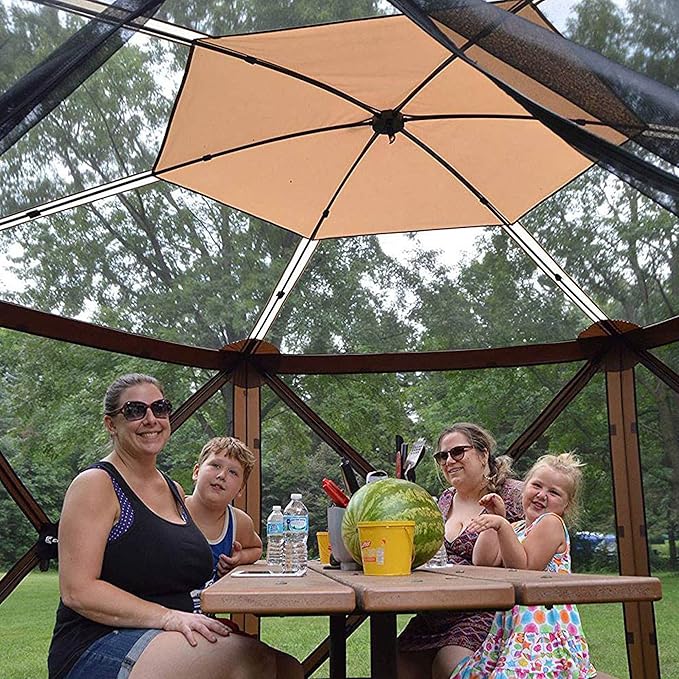Clam Quick-Set Sky Screen Shelter – 8-Person Pop-Up Tent with Screened Roof for Airflow & Stargazing, 140" x 140", Brown, Instant Setup, Oversized Carry Bag – Camping, Tailgating, Outdoor Use