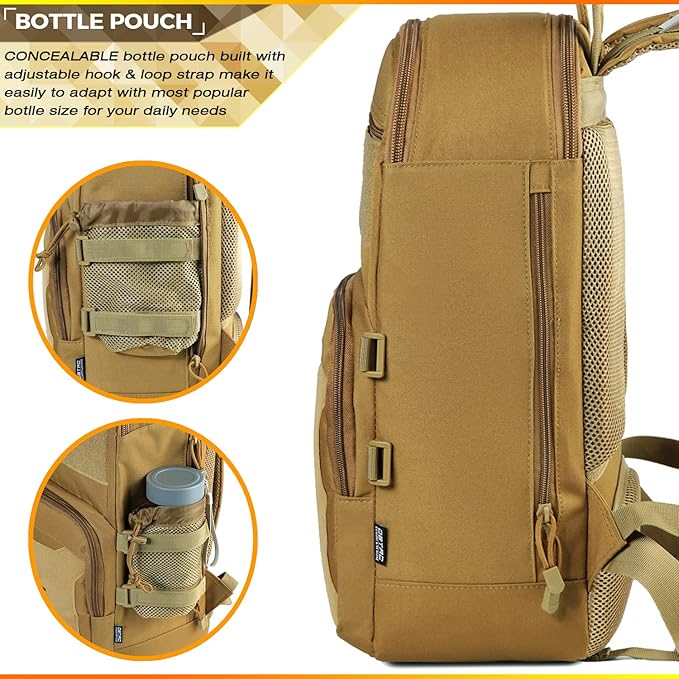 DBTAC Tactical Lunch Backpack, Large Lunch Cooler for Men Women | Backpack Coolers insulated for Work Picnic Travel (Brown, 24-Cans)