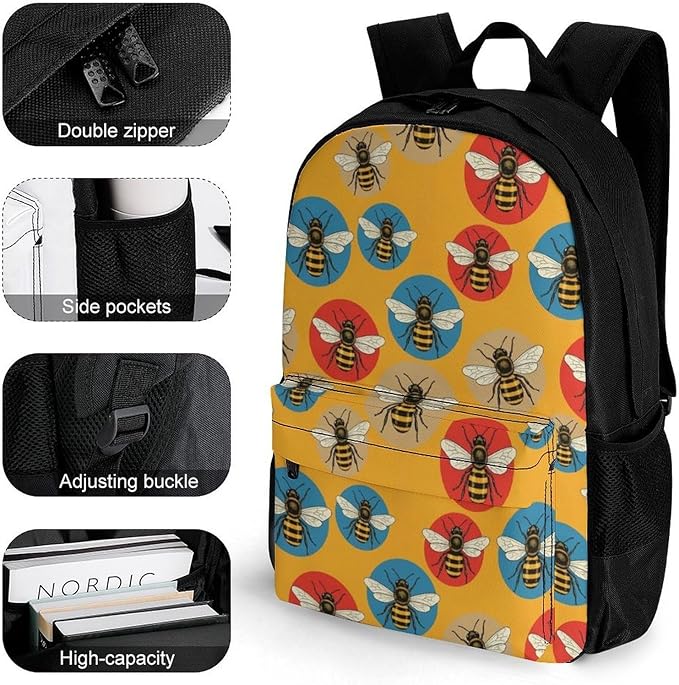 Stylish Outdoor Backpack Gym Bag with Large Capacity for College, Bee College Bookbag