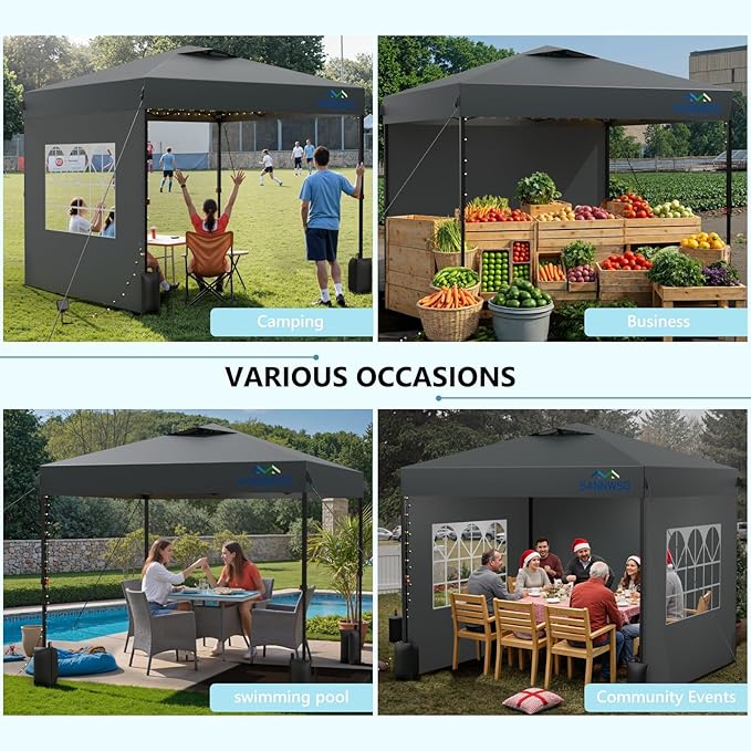 12X12 Pop Up Canopy Tent with 3 Sidewalls,Easy Up Canopy,Commercial Instant Shelter,Heavy Duty One Person Set Up Event Tent,Grey