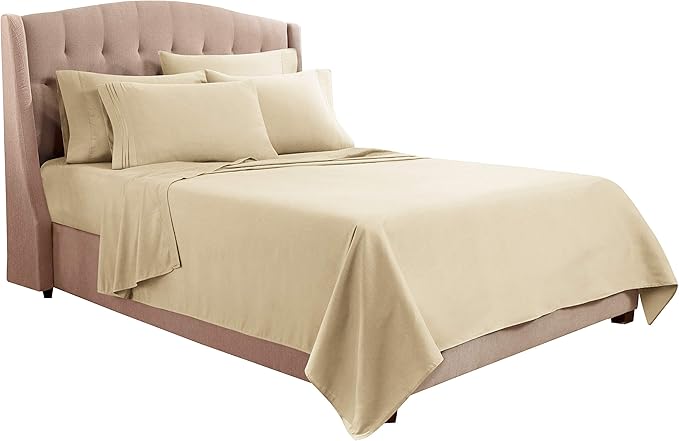 Clara Clark King Sheets, 6 Piece Set - Hotel Luxury Sheets for King Size Bed, Super Soft Bedding Set, King Size, Beige Cream