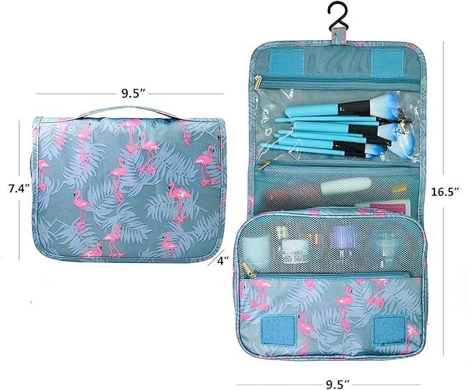 Trawila Travel Hanging Toiletry Bag Cosmetic Bag Makeup Organizers for Men & Women with Sturdy Hook (Light Blue Flamingo)