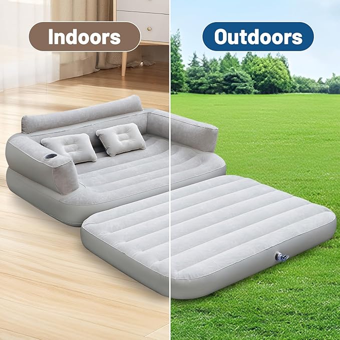 Full Size Inflatable Sofa Bed with Air Pump,2-in-1 Portable Blow-Up Air Couch,Inflatable Couch Bed and Folding Air Mattress for Home,Camping,and Guests