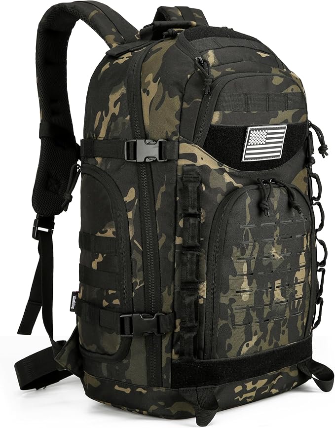 25L/45L Tactical Backpack Military Tactical Backpack Heavy Duty Molle Assault Pack for Work Gym Outdoors (2.0 45L-black camo, Large)