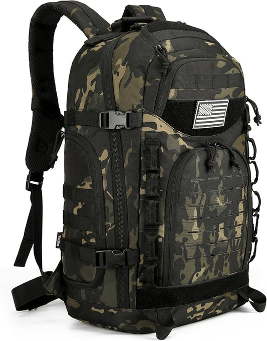 25L/45L Tactical Backpack Military Tactical Backpack Heavy Duty Molle Assault Pack for Work Gym Outdoors (2.0 45L-black camo, Large)