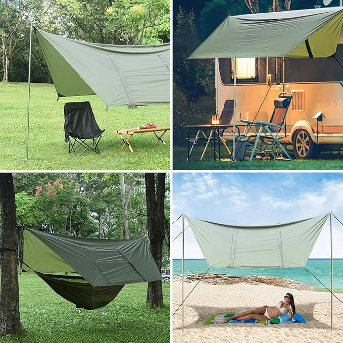 Hammock Rain Fly Tent Tarp Large Ultralight Camping Tarps Waterproof Portable Backpacking Multifunctional Rain Cover for Outdoor Hiking, Picnic, Hammock, Car, Backpacking,11.5x9.5ft