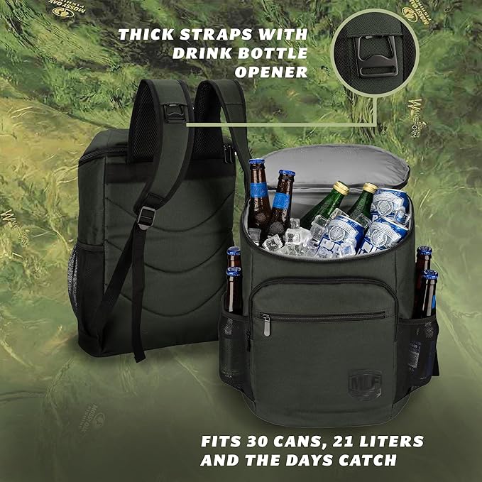 Mossy Oak MLF Fishing Cooler Backpack - Major League Insulated Leak Proof Beverage Coolers Bag