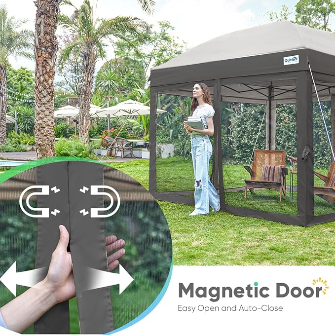 Quictent 10x10 Pop up Canopy Tent with Netting, Auto-Close Magnetic Doors, One Person Instant Setup Screen House Room Tent Screened Waterproof