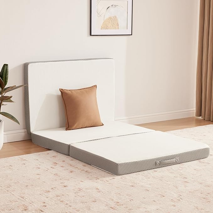 Kingfun Foldable Mattress 4 Inch Folding Mattress Tri-fold Gel Memory Foam Breathable with Storage Bag, Portable Floor Guest Bed Soft for Sleeping Camping, Gray, Twin XL Size