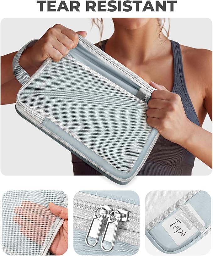 Percover Compression Packing Cubes 8-Piece Set, Packing Cubes Compression for Travel with Laundry Bag & Shoe Bag, Travel Organizer for Carry On & Checked Luggage, Slate Blue