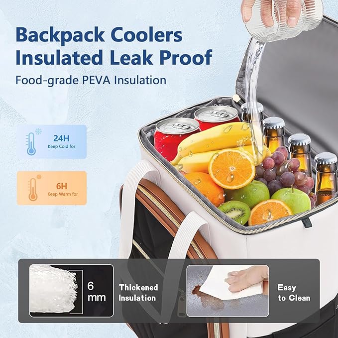 Backpack Coolers Insulated Leak Proof for Women Men, 35 Cans Large Capacity Waterproof Cooler Backpack, Soft Portable Cooler Bag for Beach Travel Camping Picnic Work