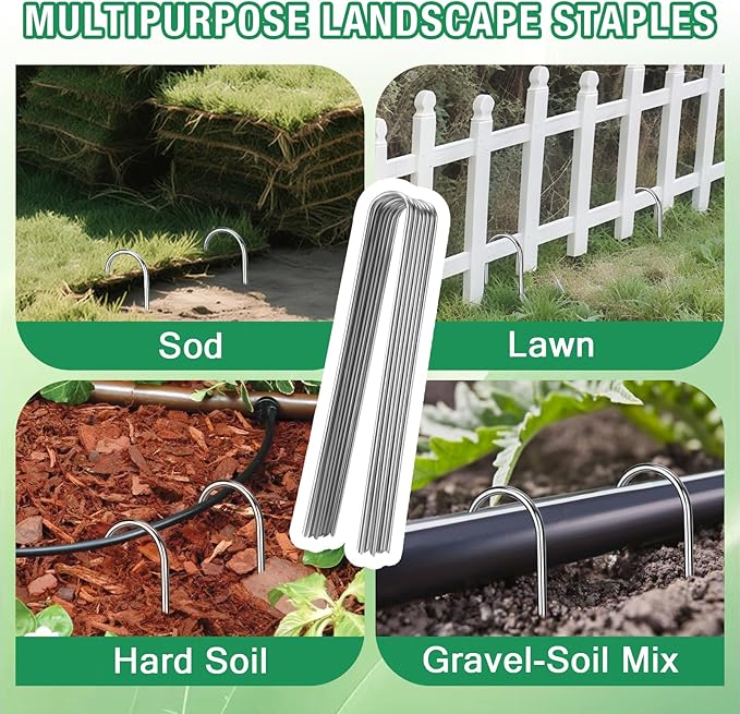 8 Gauge Landscape Staples, FUIJOL 12 Inch Heavy Duty U-Shaped Landscape Stakes, 15 Pack Galvanized Garden Staples for Weed Barrier Stakes, Ground Cover, Irrigation Tubing, Fence (15)