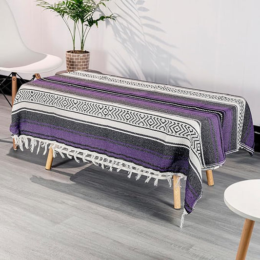 Airooglee Large Mexican Blanket - Perfect as Yoga Blanket, Outdoor Blanket, Beach Blanket, Serape Blanket, Picnic Blanket, Camping Blanket, Boho Home Décor (Purple)