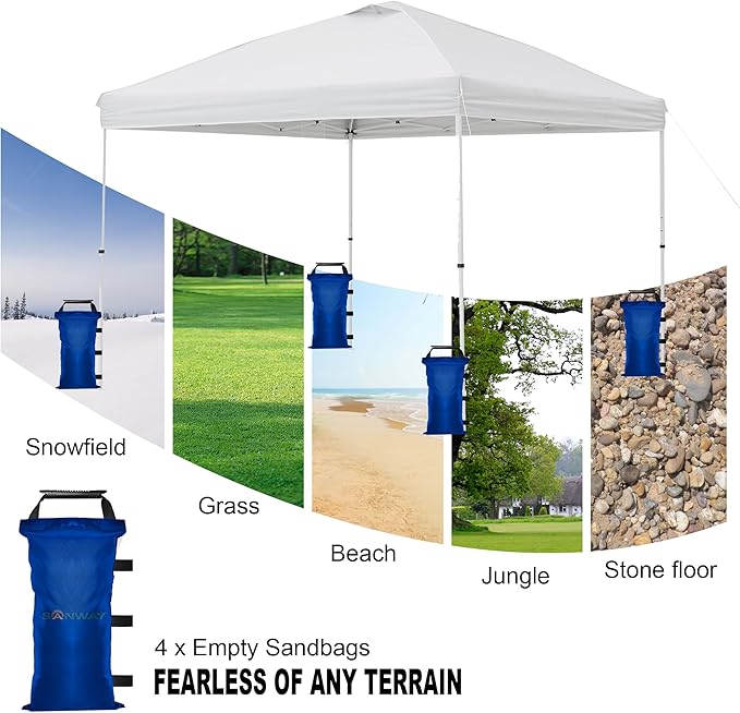 4 Pack (Upgrade) SANWAY Sand Bags for Canopy Weights(Unfilled)-Portable and Durable to Secure Tents, Canopies, and Umbrellas at Outdoor Events (Blue, 120 LBS)