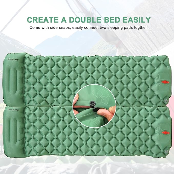 Camping Sleeping Pad, Ultralight Inflatable Mattress with Pillow Built-in Foot Pump for Outdoor Hiking Travel Tent Backpacking Trip Car, Compact Lightweight Camping Mat, Green