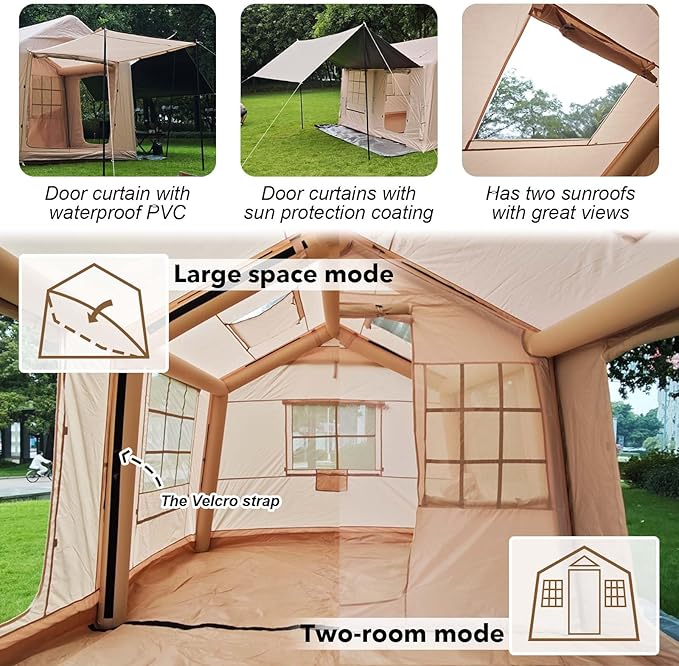 Inflatable Tents for Camping, Large Inflatable Camping Tent with Hand Pump, Easy Setup Tents for 4-6 People, Portable Glamping Tent