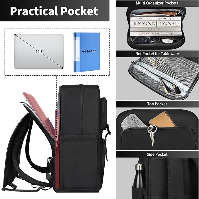 BERTASCHE Lunch Backpack, Laptop Backpack 17.3 inch w/Insulated Cooler Lunch box for Men Women, Vintage Work Backpack for College Business Commuter Travel