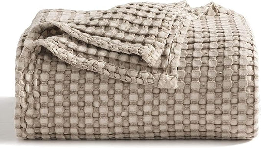 Bedsure Cooling Cotton Waffle King Size Blanket - Lightweight Breathable Summer Blanket of Rayon Derived from Bamboo for Hot Sleepers, Luxury Throws for Bed, Couch and Sofa, Taupe, 104x90 Inches