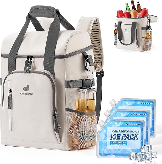 Odoland Cooler Backpack for Camping - 30 Cans Insulated Leakproof Waterproof Lunch Bag for Men and Women, Cooler Bag with Ice Pack for Beach, Picnic, Travel, Outdoor