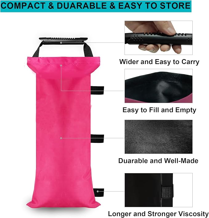 4 Pack (Upgrade) SANWAY Sand Bags for Canopy Weights(Unfilled)-Portable and Durable to Secure Tents, Canopies, and Umbrellas at Outdoor Events (Rose Red, 120 LBS)