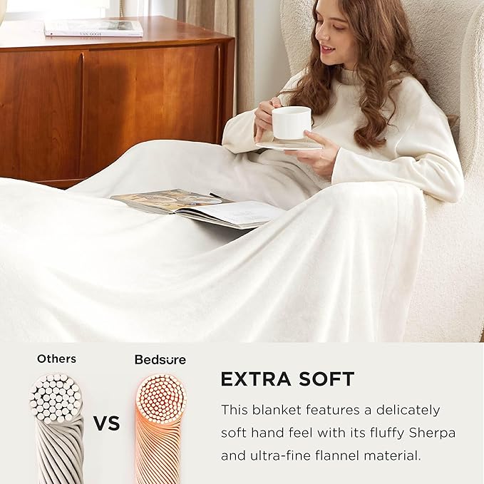 Bedsure GentleSoft Sherpa Fleece Oversized Cal King Blankets for Bed - Thick and Warm, Soft Fuzzy Plush Large Blanket for Winter, White, 112x98 Inches