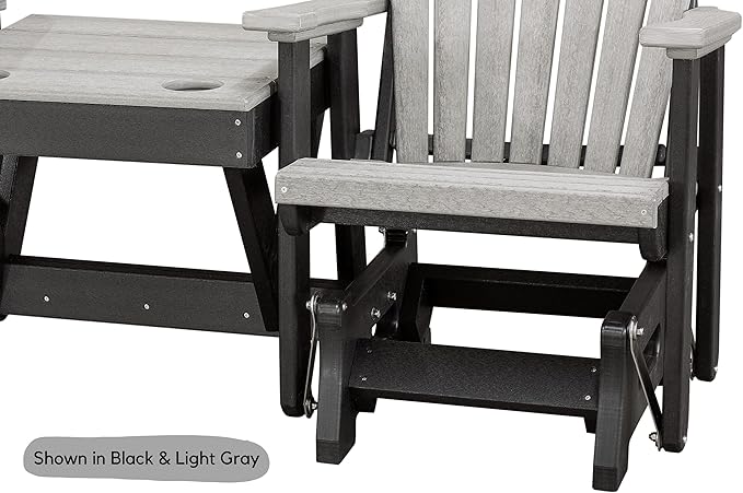 DutchCrafters Slat Fan Back Double Poly Adirondack Glider Outdoor Patio Chairs with Center Table (White & Aruba Blue)