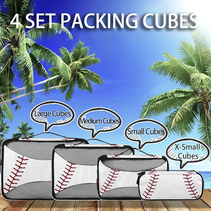 Baseball Compression Packing Cubes for Travel,Expandable Cubes Storage Bag Carry on Luggage Organizers for Toiletry Clothes Shoe Accessories 4 Set