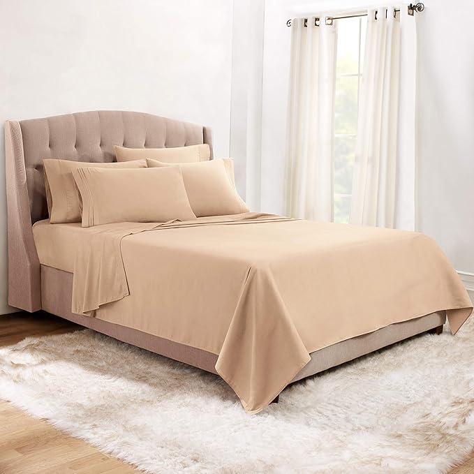 Clara Clark Cal King Sheets, 6 Piece Set - Hotel Luxury Sheets for Cal King Size Bed, Super Soft Bedding Set, Cal King Size, Taupe Sand