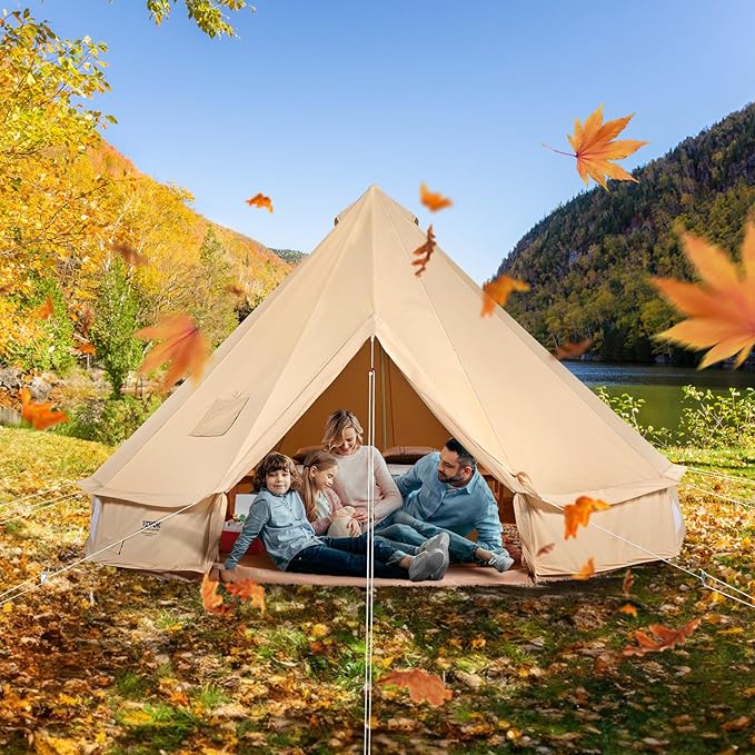 Happybuy Canvas Bell Tent - 4 Seasons Breathable 100% Cotton Canvas Yurt - w/Stove Jack, Luxury Glamping Tent Waterproof for Family Camping, Hunting, Party