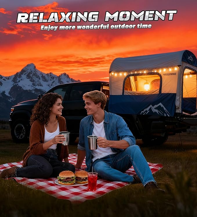 Inflatable Truck Bed Tent for Camping 5.5ft-8ft, PU 3000mm Waterproof Pickup Truck Tent with 4'' Thick TPU Air Beams, 2 Mins Fast Setup Portable Ground & Truck Tent for 2-3 Person