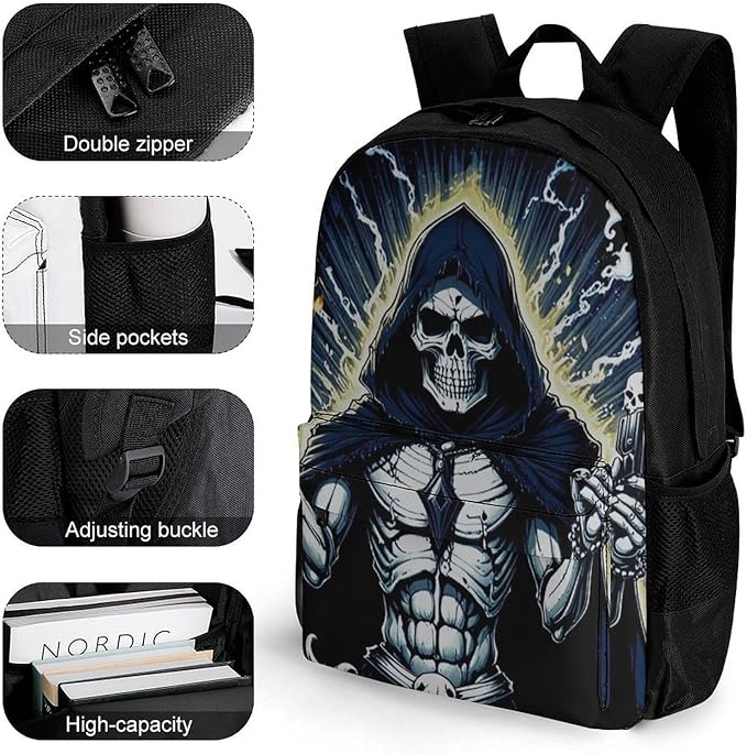 Polyester Daypack for Camping Travel Walking Cycling, Big Capacity Anti-Theft Multipurpose Bookbag, Skull Fire Camping Outdoor Backpack