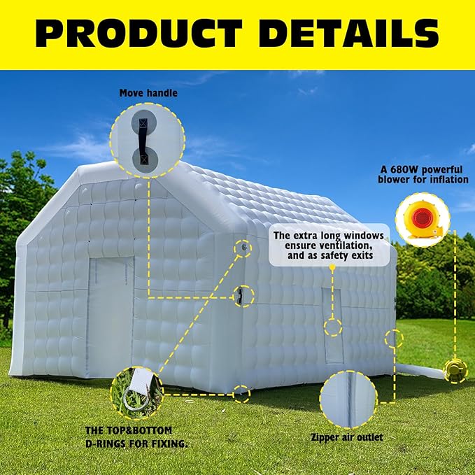WARSUN 20x16.5x12Ft Inflatable Night Club Extra Large Inflatable Party Tent with Logo Area Blow up Nightclub Tent for Wedding Birthday Raves Dance Floor Yard Party (White)