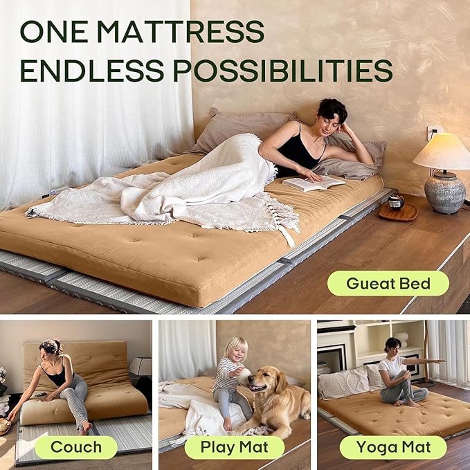 ZonLi Japanese Floor Futon Mattress Twin Size 75"x 39", 100% Cotton Cover 2.5'' Thicken Tatami Mattress, Foldable Sleeping Pad, Portable Dormitory Tatami Mat, Roll Up Floor Lounger Bed for Adult