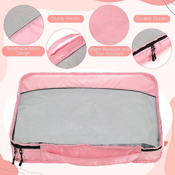 9 Pcs Packing Cubes Set for Travel with Waterproof Clothing Cubes Toiletry Shoe Laundry Jewelry Bag for Women Men(Light Pink)