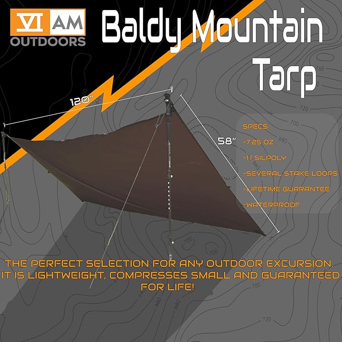VIAM Outdoors | Baldy Ultralight Waterproof Tarp | 1.1oz Silpoly | Tan…