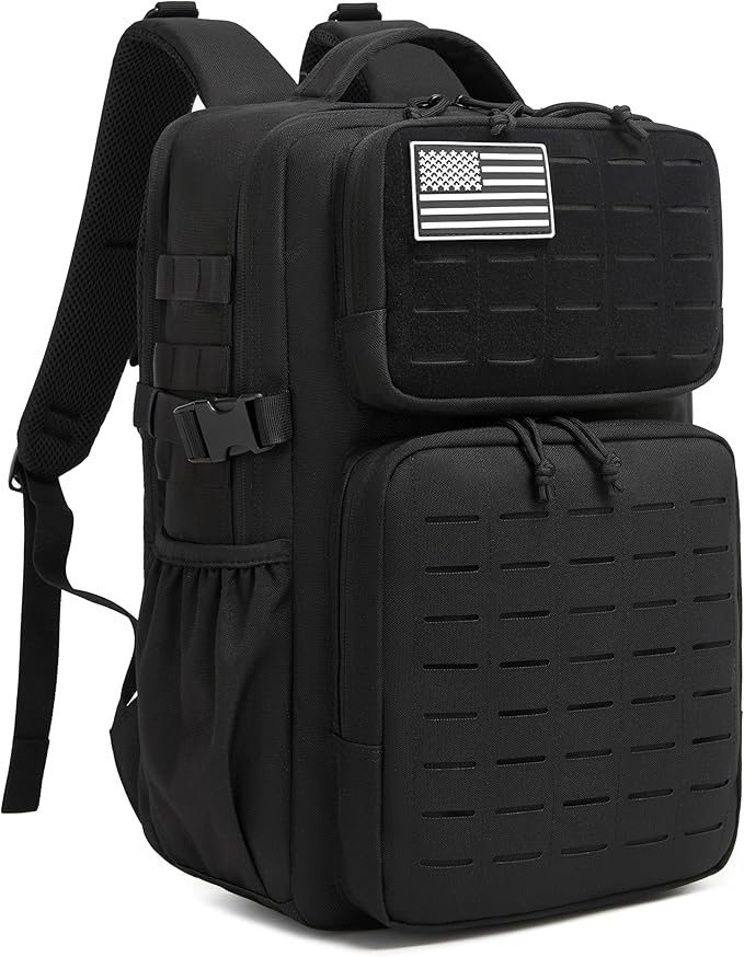 Wotony Military Tactical Backpack for Men Waterproof Daypack 3 Day Assault Pack Laser-Cut MOLLE Webbing Design with Water Bottle Holder Black Small Tactical Assault Bag (Black, 30L)
