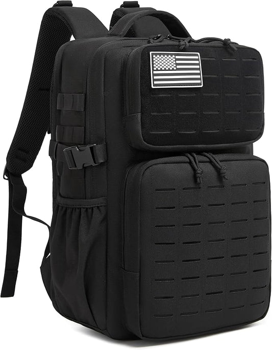 Wotony Military Tactical Backpack for Men Waterproof Daypack 3 Day Assault Pack Laser-Cut MOLLE Webbing Design with Water Bottle Holder Black Small Tactical Assault Bag (Black, 30L)
