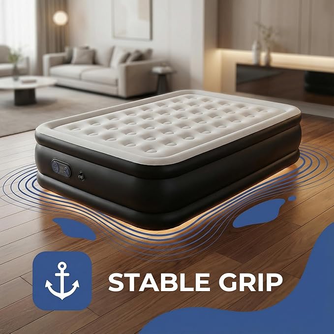 Queen Air Mattress with Built-in Pump - 22" Double Height, Non-Slip Bottom, Supports 660lbs for Home & Camping